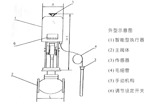 電動(dòng)溫度調(diào)節(jié)閥外形示意圖